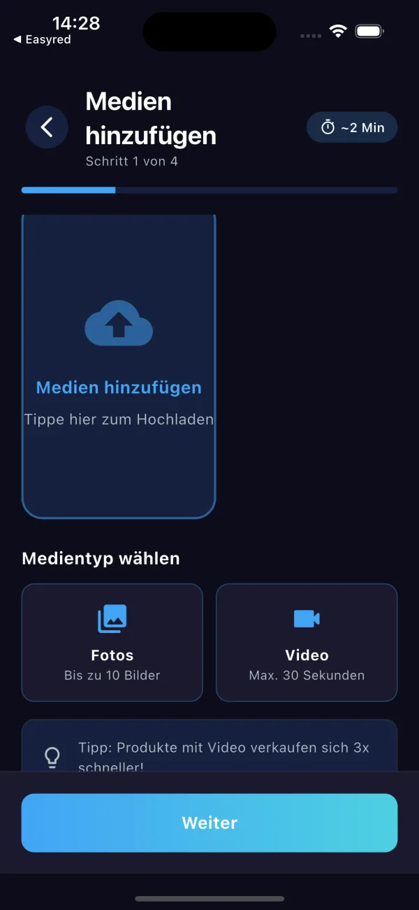 Produkt verkaufen und Medien hinzufügen